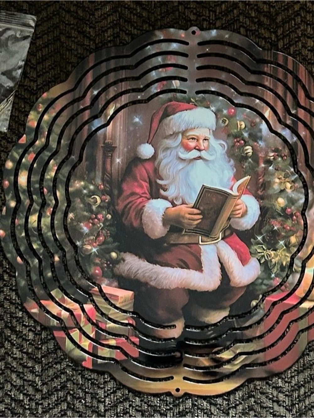 Santa Holiday in Black & Red 8 inch Wind Spinner